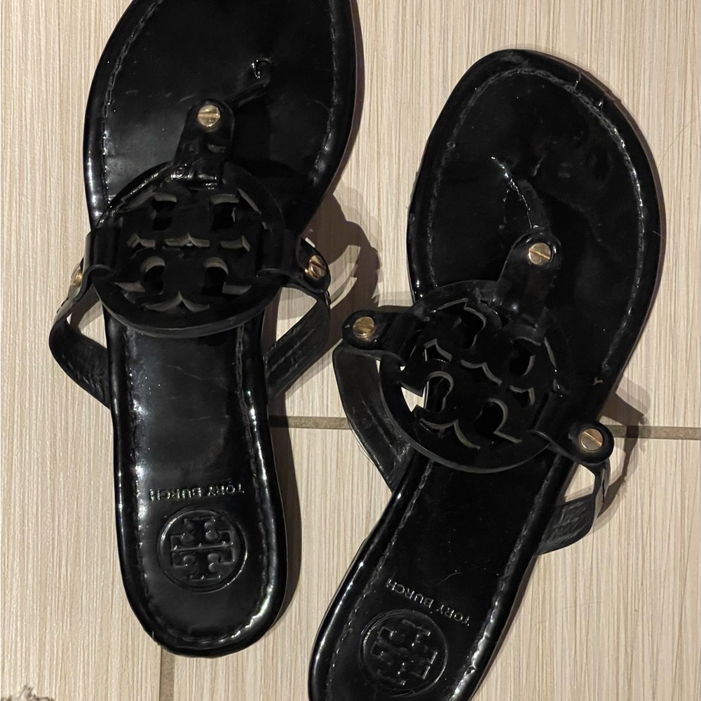 Tory Burch Miller Patent Black Sandals